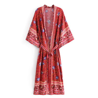 wickedafstore Harper Red Floral Kimono