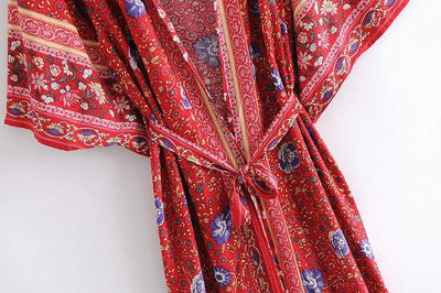 wickedafstore Harper Red Floral Kimono