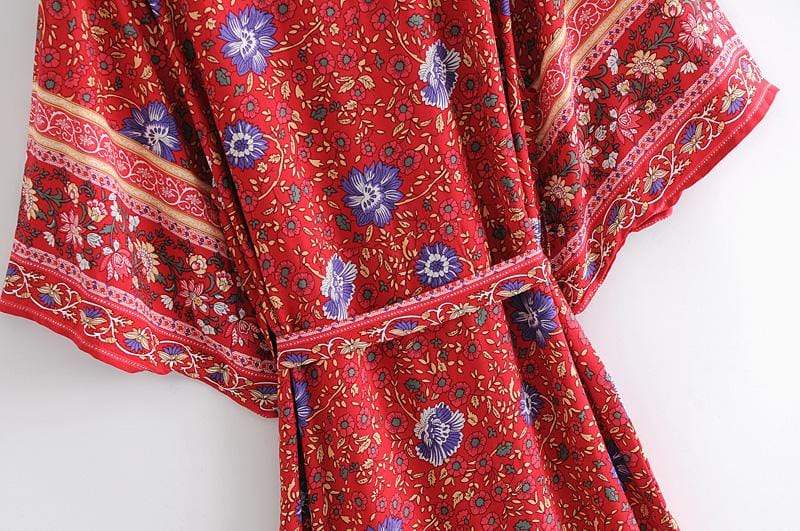 wickedafstore Harper Red Floral Kimono