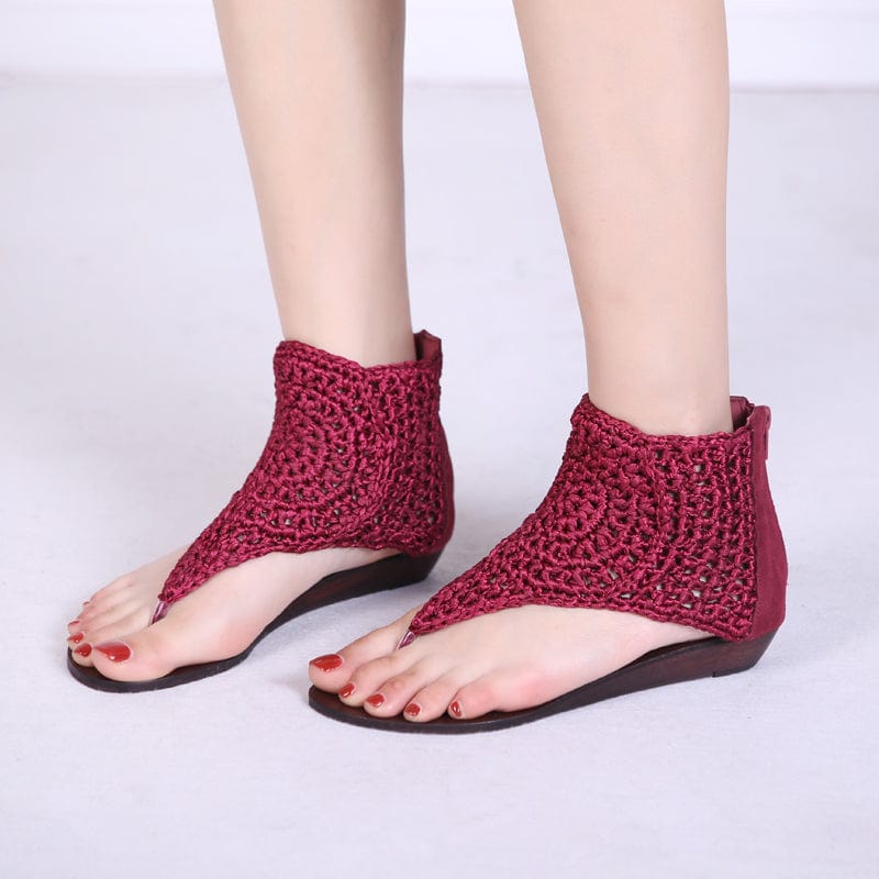 wickedafstore High-Top Knit Crochet Sandals