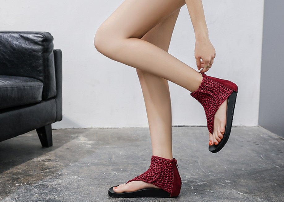 wickedafstore High-Top Knit Crochet Sandals