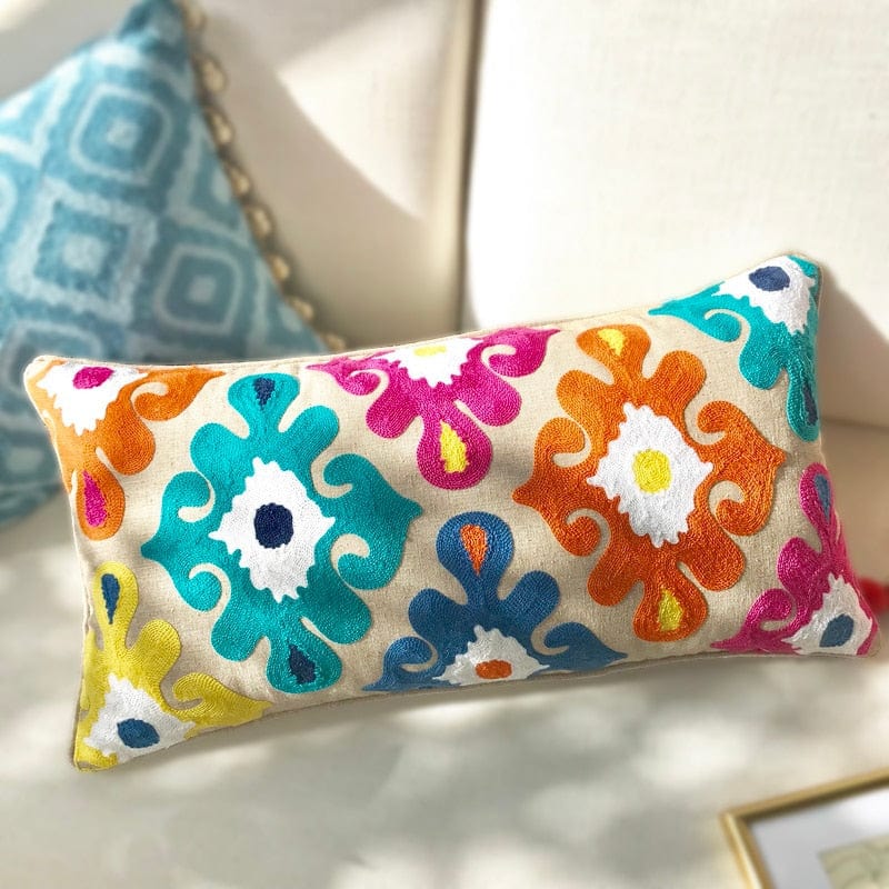 wickedafstore Home Decor Cushion Cover Embroidery Colorful Floral  Ethnic Tassels Boho Style Pillow Cover 30x60cm