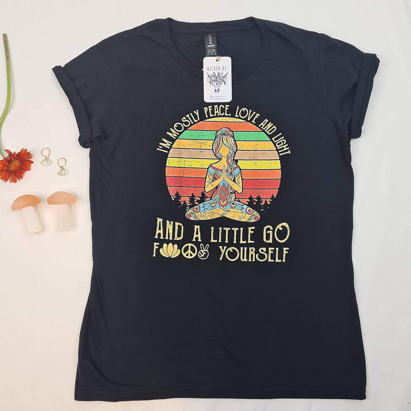 wickedafstore I'm Mostly Peace Love and Light T-shirt
