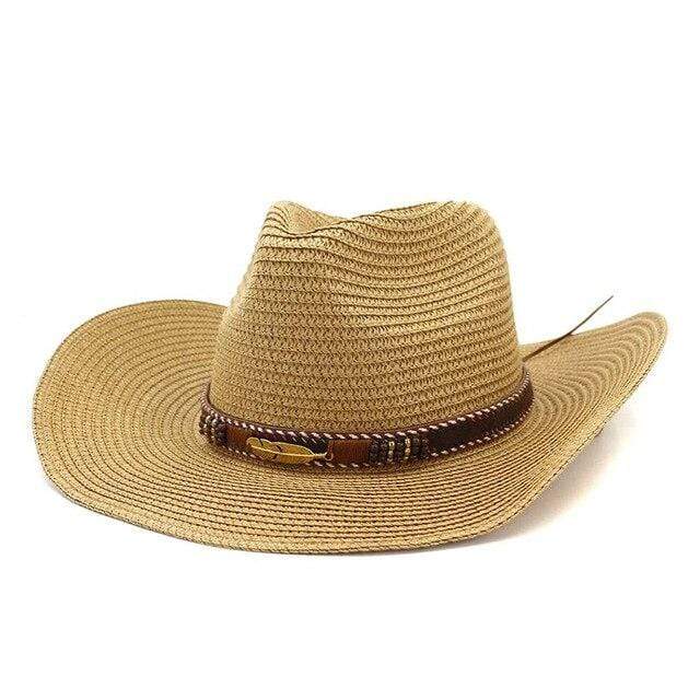 wickedafstore Khaki Cowgirl Straw Wide Brim Hat