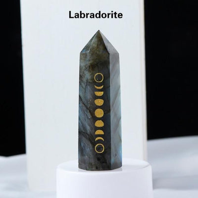 wickedafstore Labradorite / 8-9cm/3.1"-3.5" Moon Phases Natural Crystal Wands
