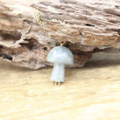 wickedafstore Labradorite Tiny Mushroom Crystal Chain Necklace