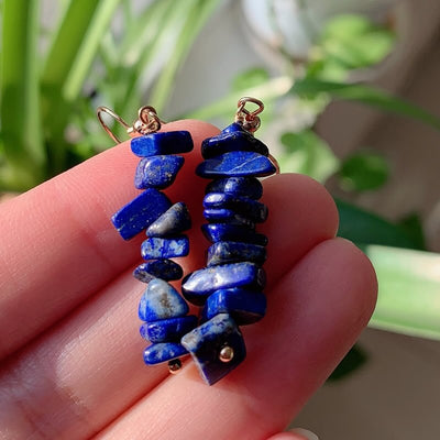 wickedafstore Lapis Lazuli Natural Crystal Gravel Chips Earrings