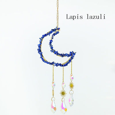wickedafstore Lapis lazuli Natural Crystal Moon-Shaped Suncatcher