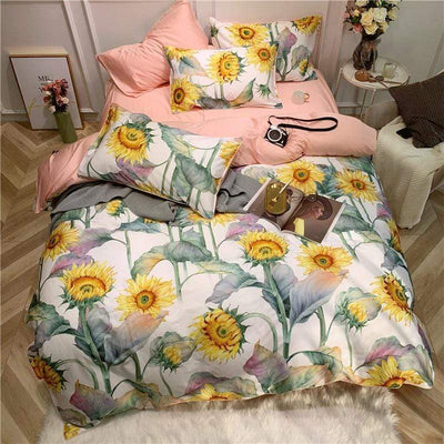 wickedafstore Leave Me in the Sunflowers Cotton Bedding Set
