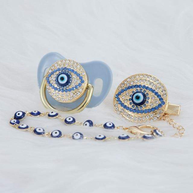 wickedafstore Light blue 6-18m Evil Eye Pacifier and Clip Set