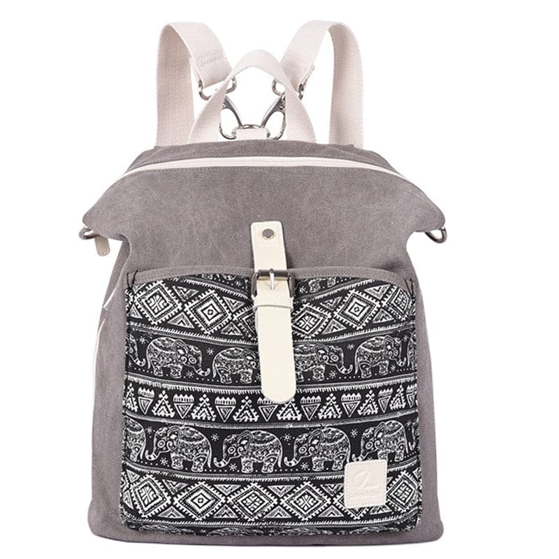wickedafstore Light grey Elephant Aretha Canvas Backpack