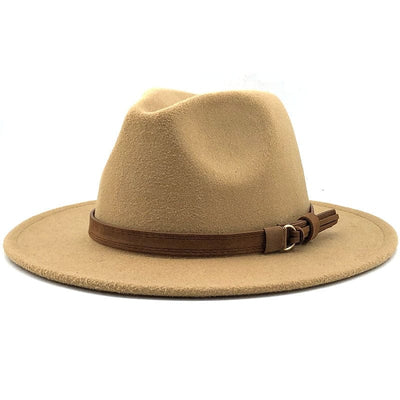 wickedafstore Light Khaki / 56-58CM Eridian Fedora Hat With Leather Ribbon
