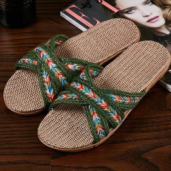 wickedafstore LuhuaJiaocha / 45 Summer Natural Flax Slippers 2020 Women Sandals Comfortable Non-slip Ladies Home Cross-tied Casual Indoor Shoes Multicolor