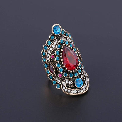 wickedafstore Luxury Simulated Zircon Rings Lady Women Vintage Style Jewelry Full Rhinestone Elegant Big Wide Blue Crystal Flower Ring Gift