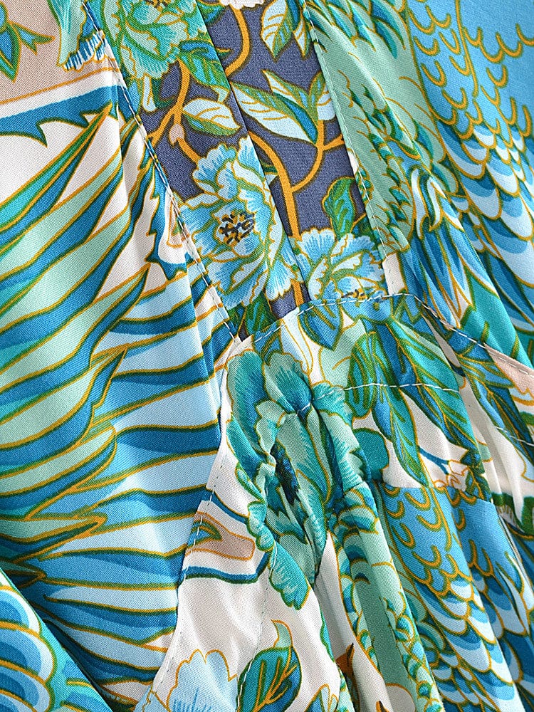 wickedafstore Mali Peacock Floral Maxi Dress