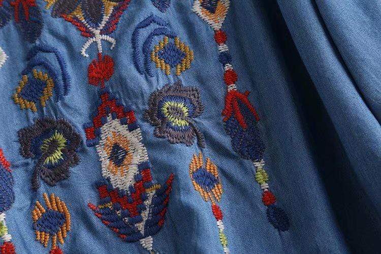 Marlee Floral Embroidery Denim Blouse - wickedafstore