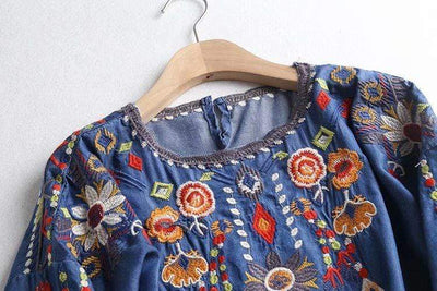 Marlee Floral Embroidery Denim Blouse - wickedafstore