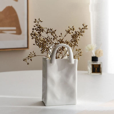 wickedafstore Medium Vase with dried flowers White Bag Porcelain Vase