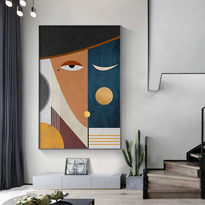 wickedafstore Modern Figure Abstract Geometric Canvas Painting Contemporary Art Poster Print Faces Wall Art Picture for Living Room Home Decor