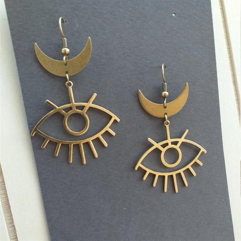 wickedafstore Moon & Evil Eye Drop Earrings