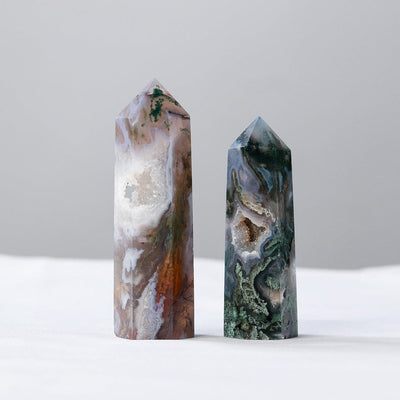 wickedafstore Moss Agate Point Tower Crystal