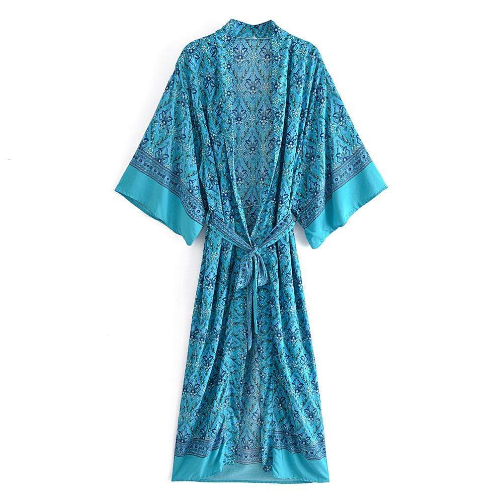 wickedafstore Muriel Vintage Floral Kimono In Blue