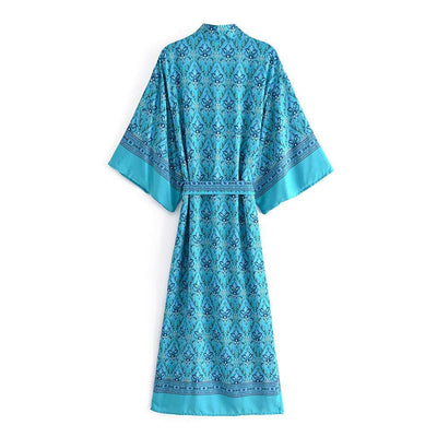 wickedafstore Muriel Vintage Floral Kimono In Blue