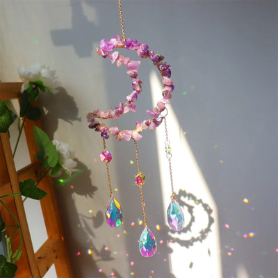 wickedafstore Natural Crystal Moon-Shaped Wind Chimes