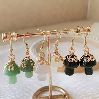 wickedafstore Natural Crystal Mushroom Earrings