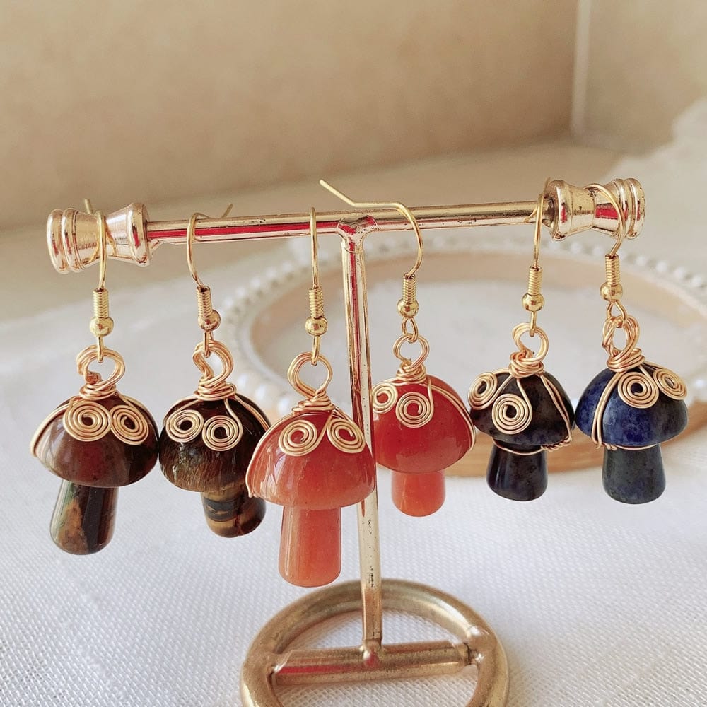 wickedafstore Natural Crystal Mushroom Earrings