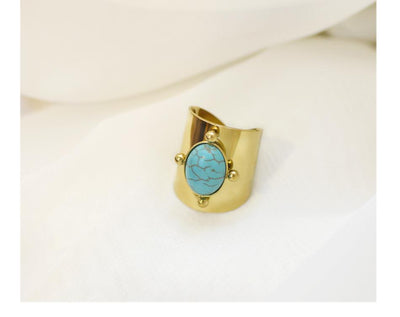 wickedafstore Natural Stone Wide Gold Ring