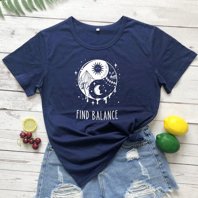 wickedafstore Navy Blue - White text / S Find The Balance Graphic Tee