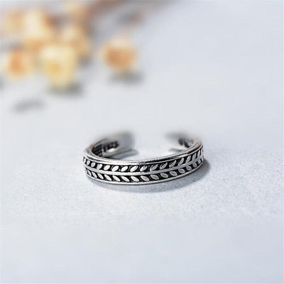 wickedafstore New Personality Temperament Leaf Retro Thai Silver 925 Sterling Silver Jewelry Olive Leaf Creative Opening Rings SR245