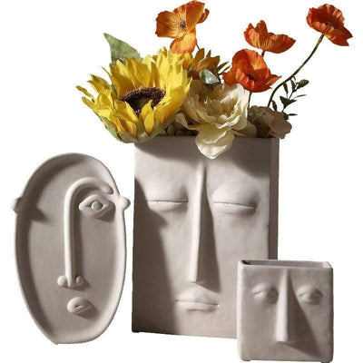 wickedafstore Nordic Ceramic Abstract Vase Human Face Flower Pot Creative Display Room Home Vase Luxury Pot for Dried Flower Garden Decoration