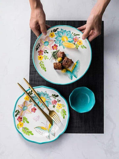 wickedafstore Nordic Style Floral Plates Set