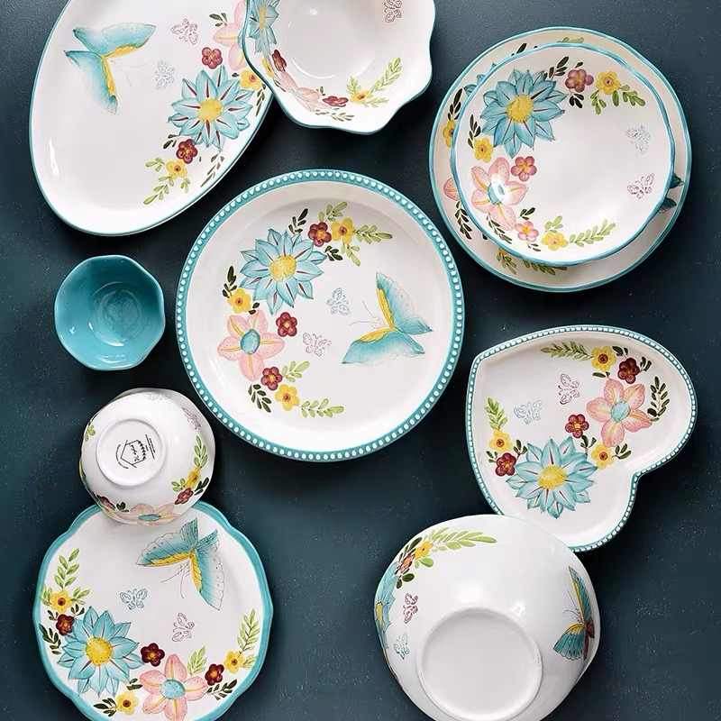 wickedafstore Nordic Style Floral Plates Set