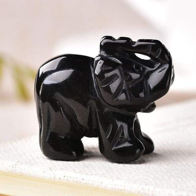wickedafstore Obsidian Natural Crystal Elephant Figurine