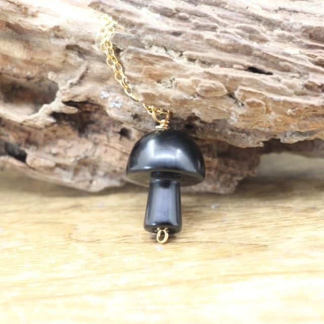 wickedafstore Obsidian Tiny Mushroom Crystal Chain Necklace