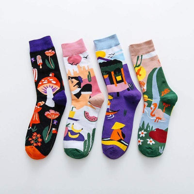 wickedafstore Occident Fashion Colorful Print Socks Women with Mushroom Spring Woman Socks Cotton Calcetines Mujer Meias 010202