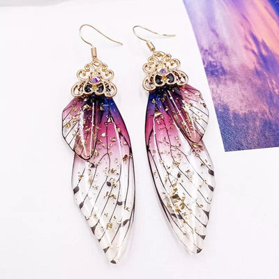 wickedafstore Ombre-Gold Fairy Wing Statement Earrings