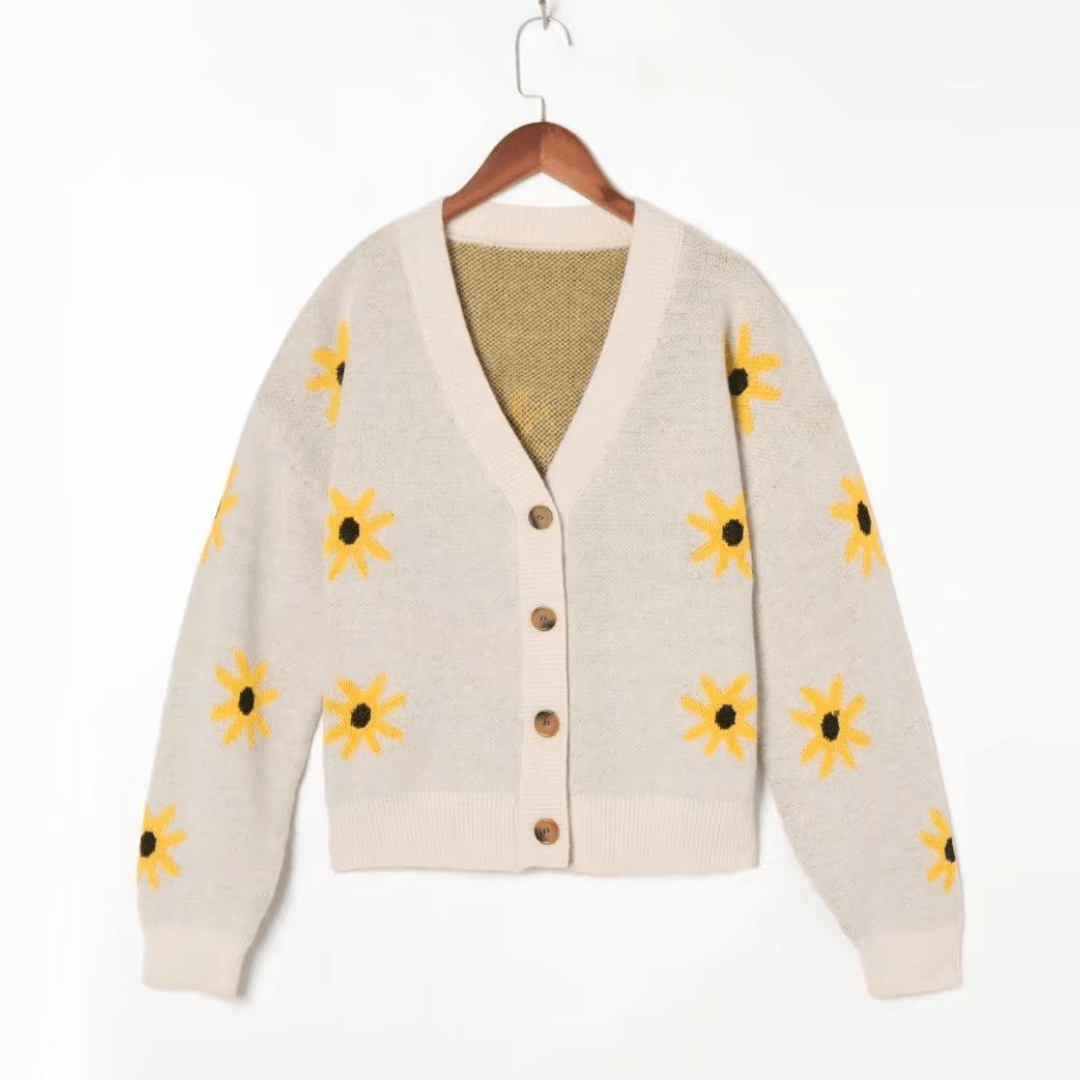 wickedafstore One Size / SUNFLOWER Floral Pattern Knitted Cardigan
