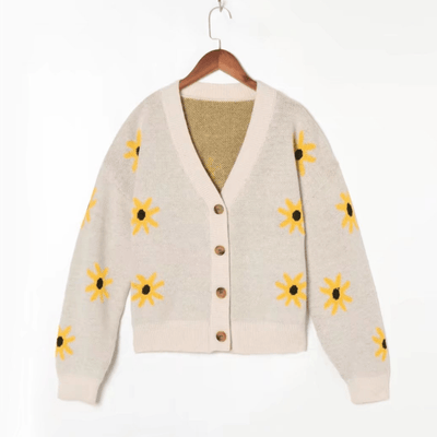 wickedafstore One Size / SUNFLOWER Floral Pattern Knitted Cardigan