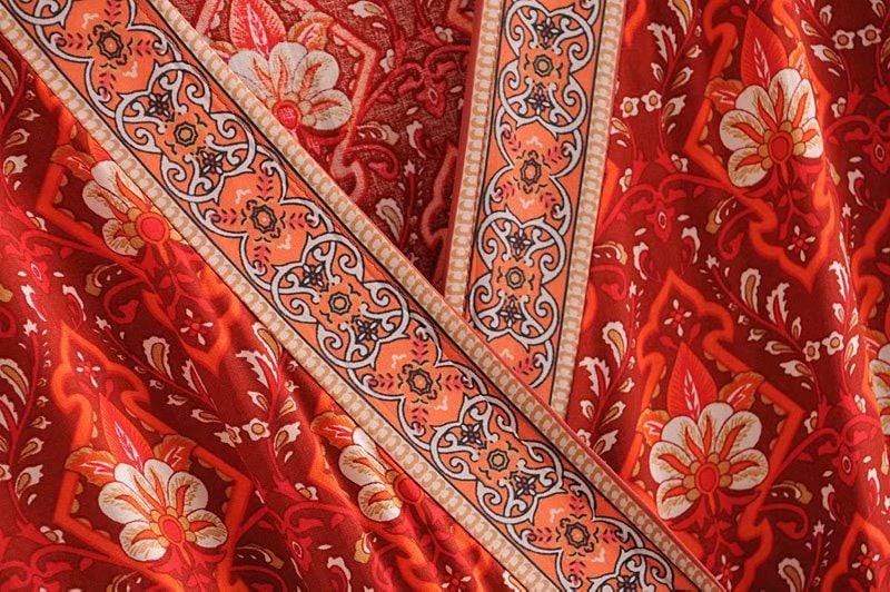 wickedafstore Pandora Red Vintage Floral Wrap Maxi Dress