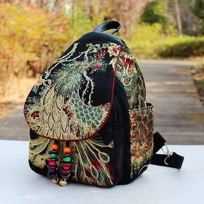 wickedafstore Peacock Embroidered Ethnic Style Backpack