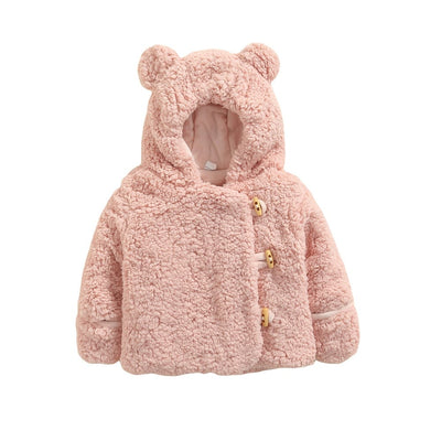 wickedafstore Pink / 6M Teddy Bear Baby Velvet Hooded Coat