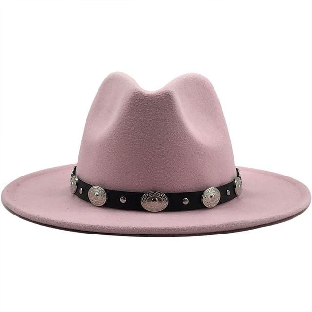 wickedafstore Pink Fedora With Punk Strap Hat