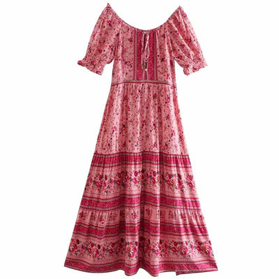 wickedafstore Pink / M Aranyani Boho Midi Dress