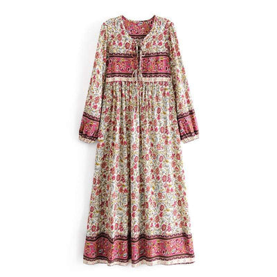 wickedafstore Pink / M Aviana Vintage Floral Maxi Dress