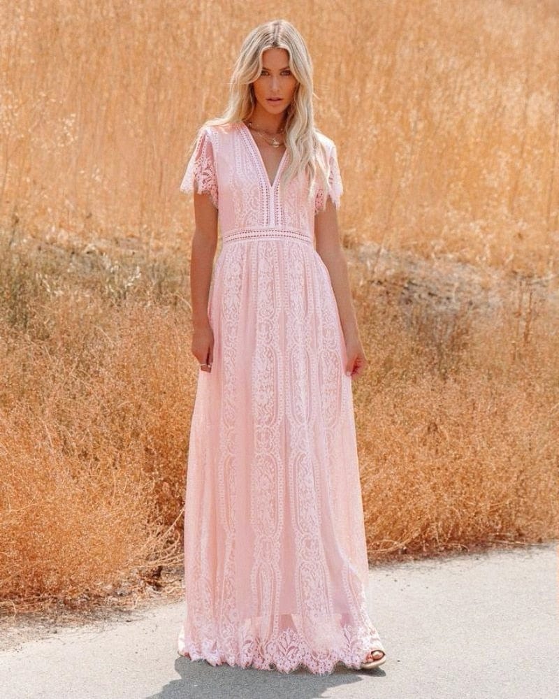 wickedafstore Pink / S Emersyn Boho Maxi Dress