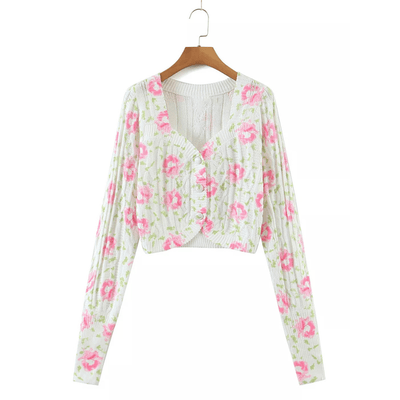 wickedafstore Pink / S Luna Cropped Knitted Cardigan